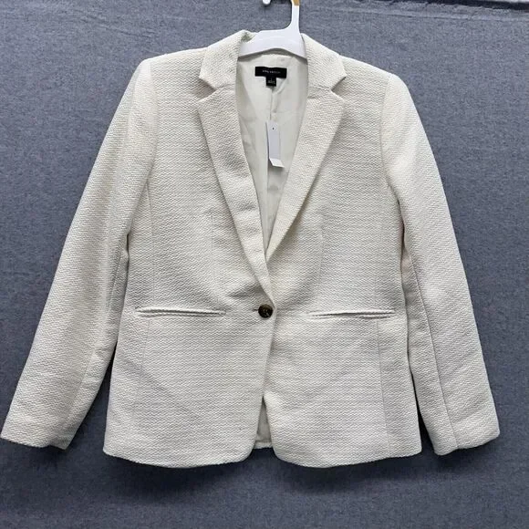 Ann Taylor The Hutton Blazer In Tweed Ivory White Career Office Size 4 NWT $179 - Picture 4 of 9